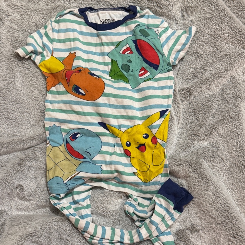 Pokemon 2 Piece Blue and White Striped Pajamas
